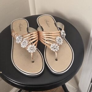 Women's Tan and Silver Sandals